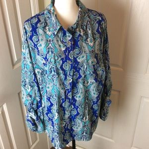 Notations blue paisley print blouse